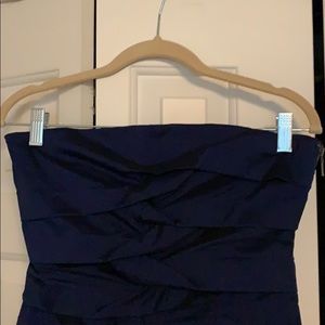 Strapless blue cocktail dress